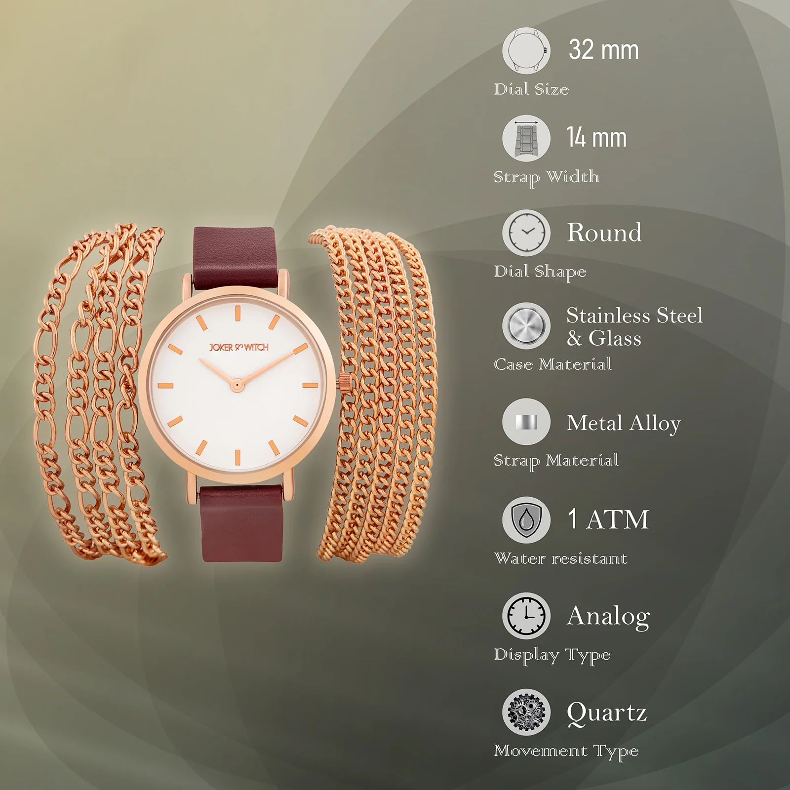 Winona White Medium Dial Maroon PU-Chain Wrap Around Strap Women's Watch - Image 7