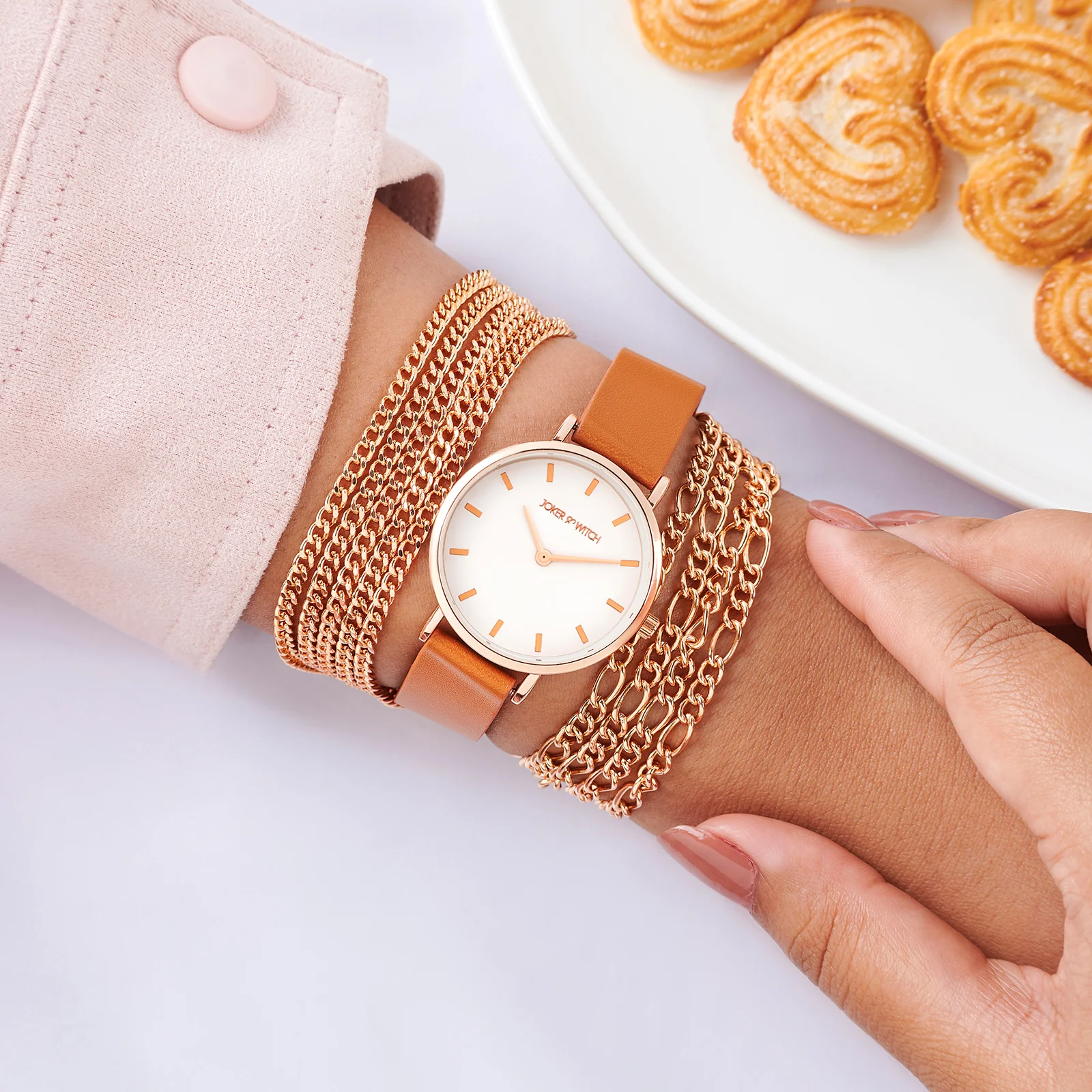 Winona White Medium Dial Brown PU-Chain Wrap Around Strap Women's Watch - Image 2