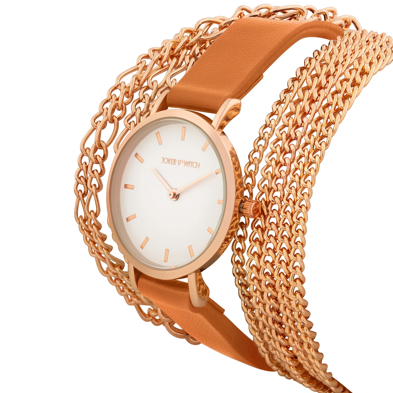 Winona White Medium Dial Brown PU-Chain Wrap Around Strap Women's Watch - Image 4