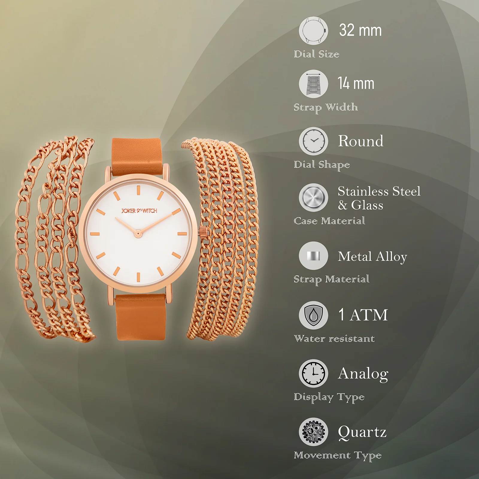 Winona White Medium Dial Brown PU-Chain Wrap Around Strap Women's Watch - Image 7