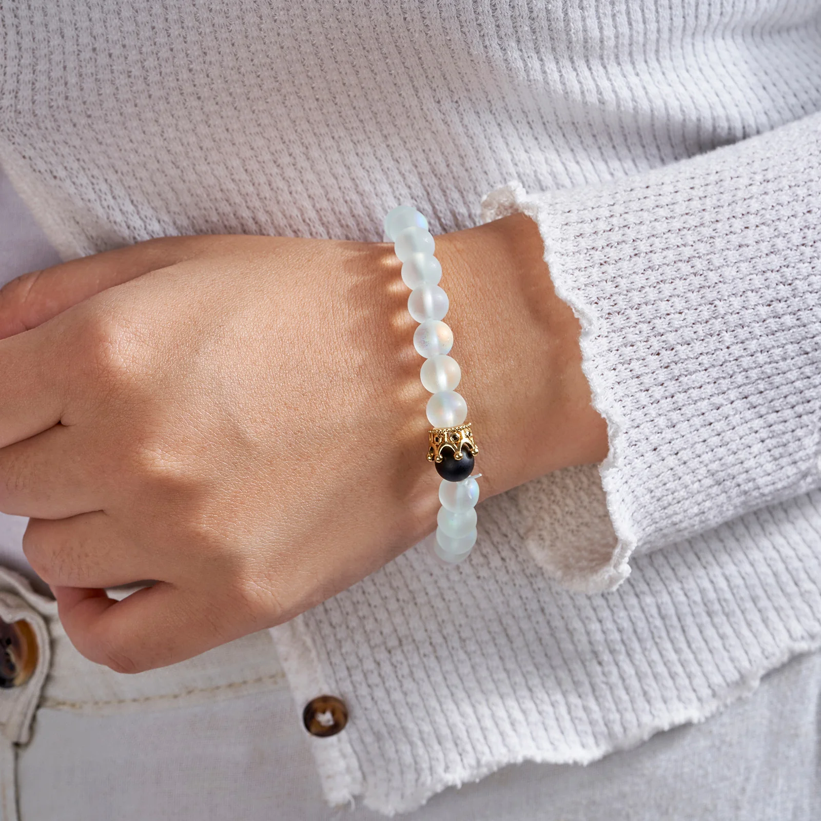 You Belong With Me White Couple Beaded Bracelet - Image 2