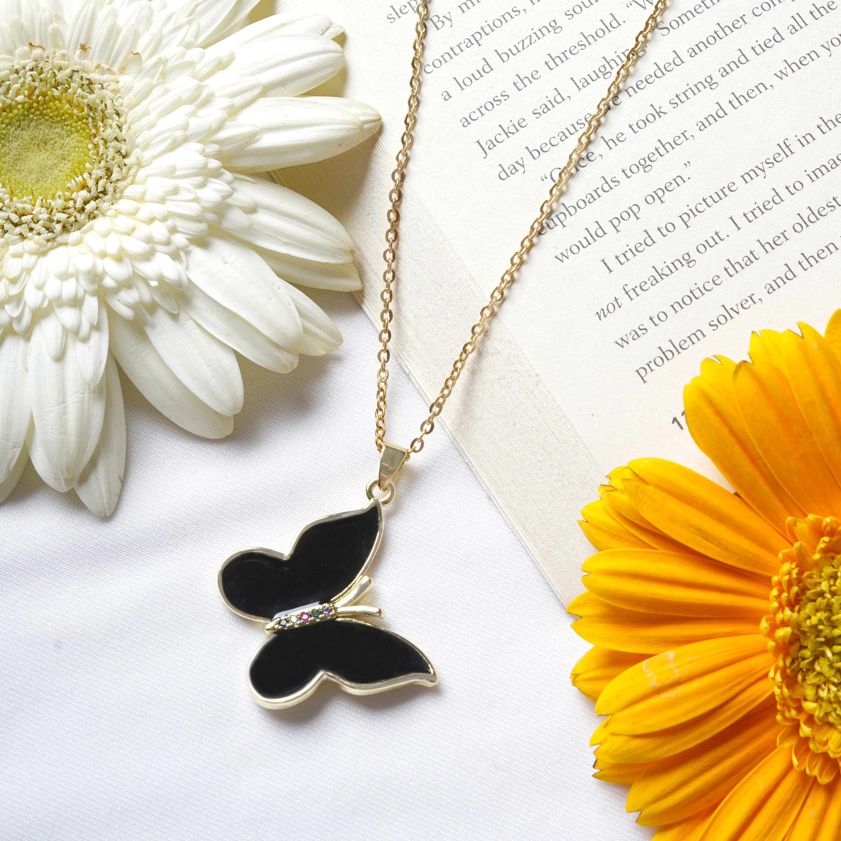 Zaria Black Butterfly Charm Necklace - Image 2