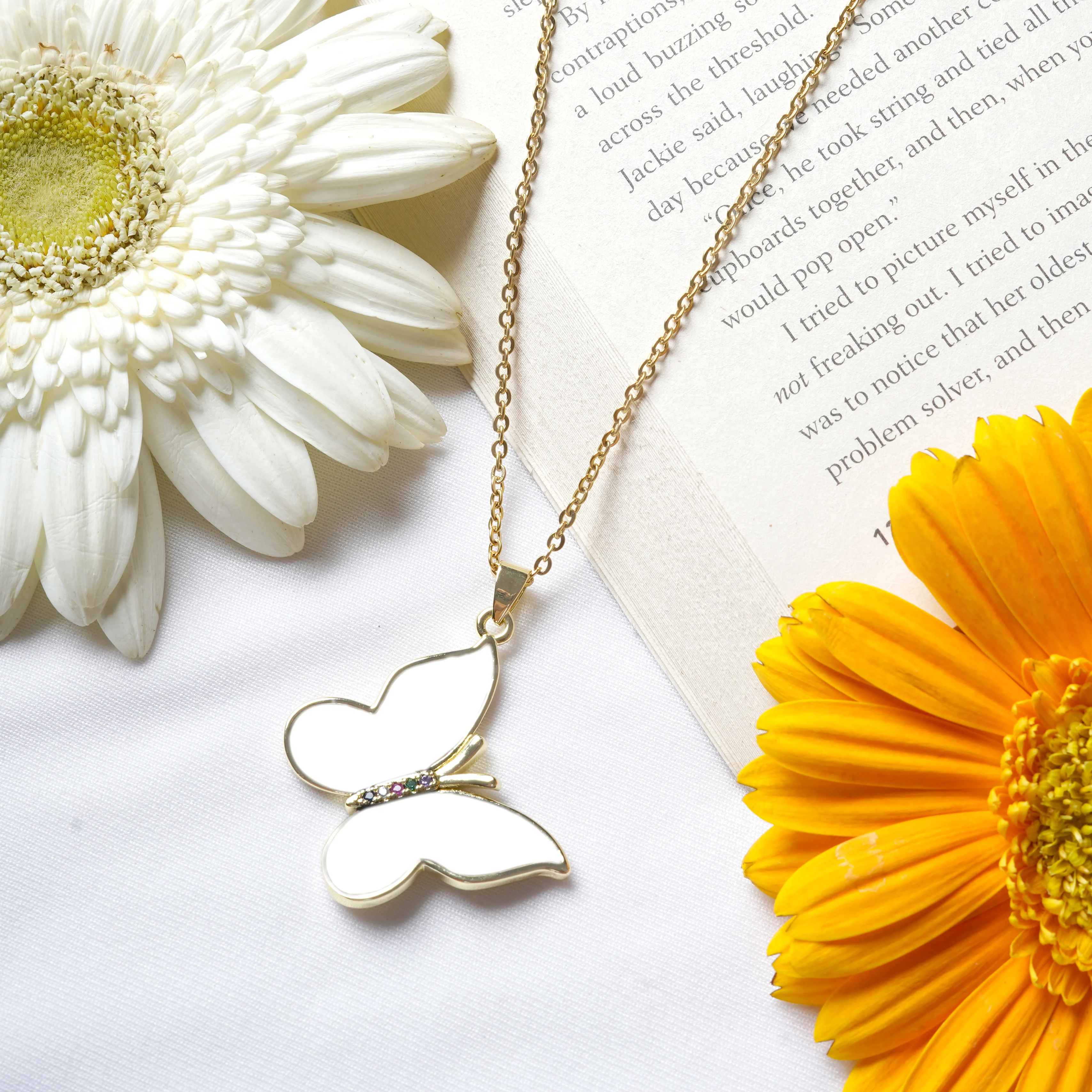 Zaria White Butterfly Charm Necklace - Image 2