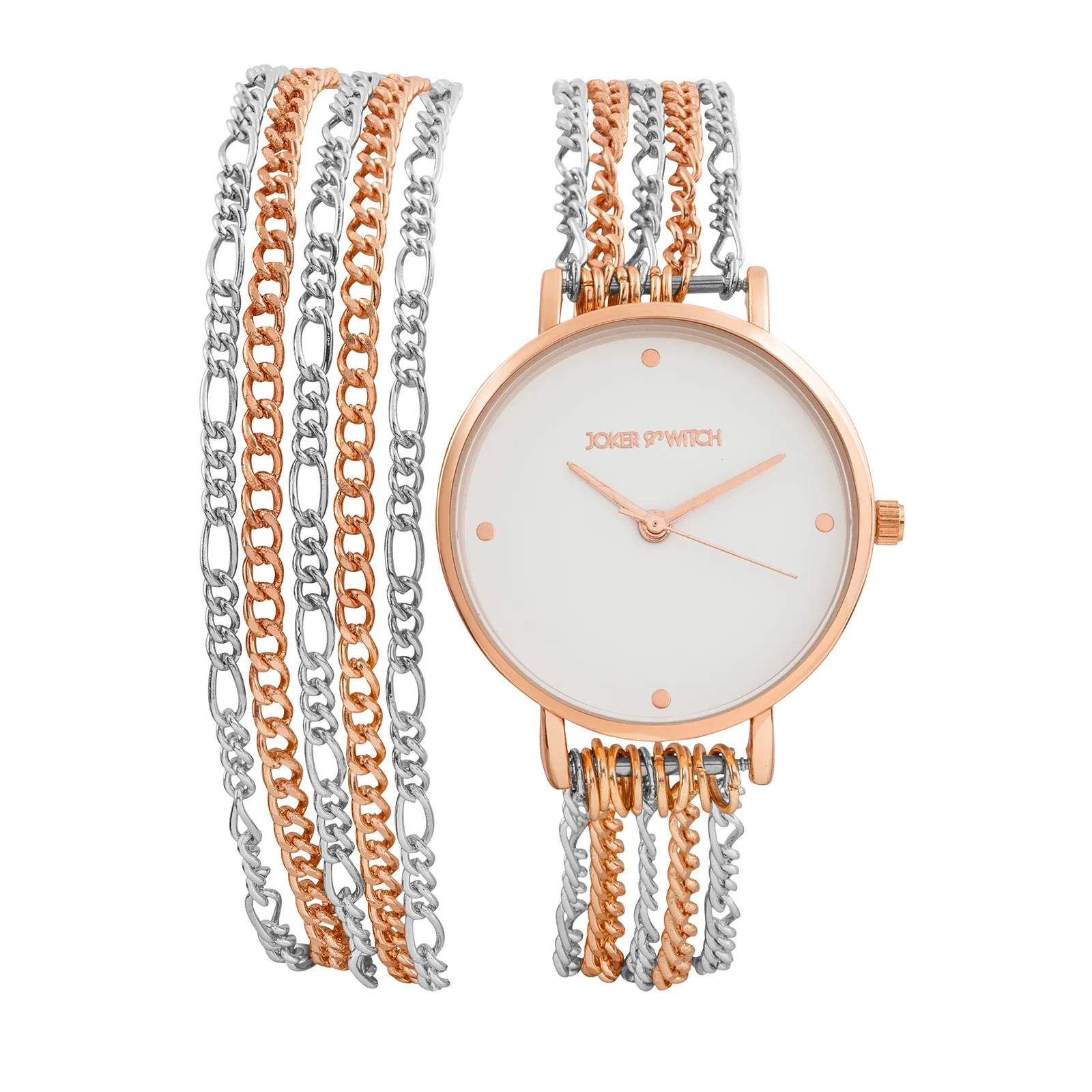 Zelda White Medium Dial Dual Tone Chain Wrap Around Strap Women's Watch - Image 3