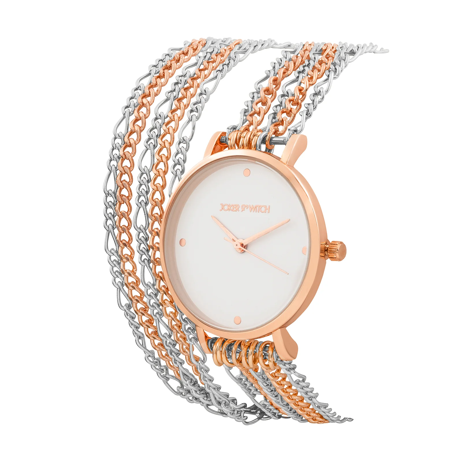 Zelda White Medium Dial Dual Tone Chain Wrap Around Strap Women's Watch - Image 4