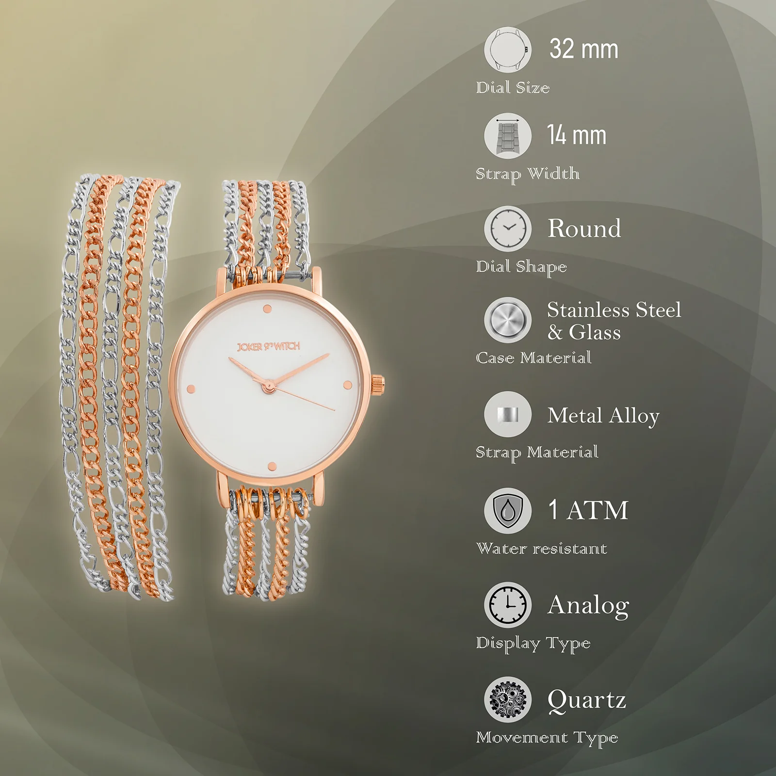 Zelda White Medium Dial Dual Tone Chain Wrap Around Strap Women's Watch - Image 7