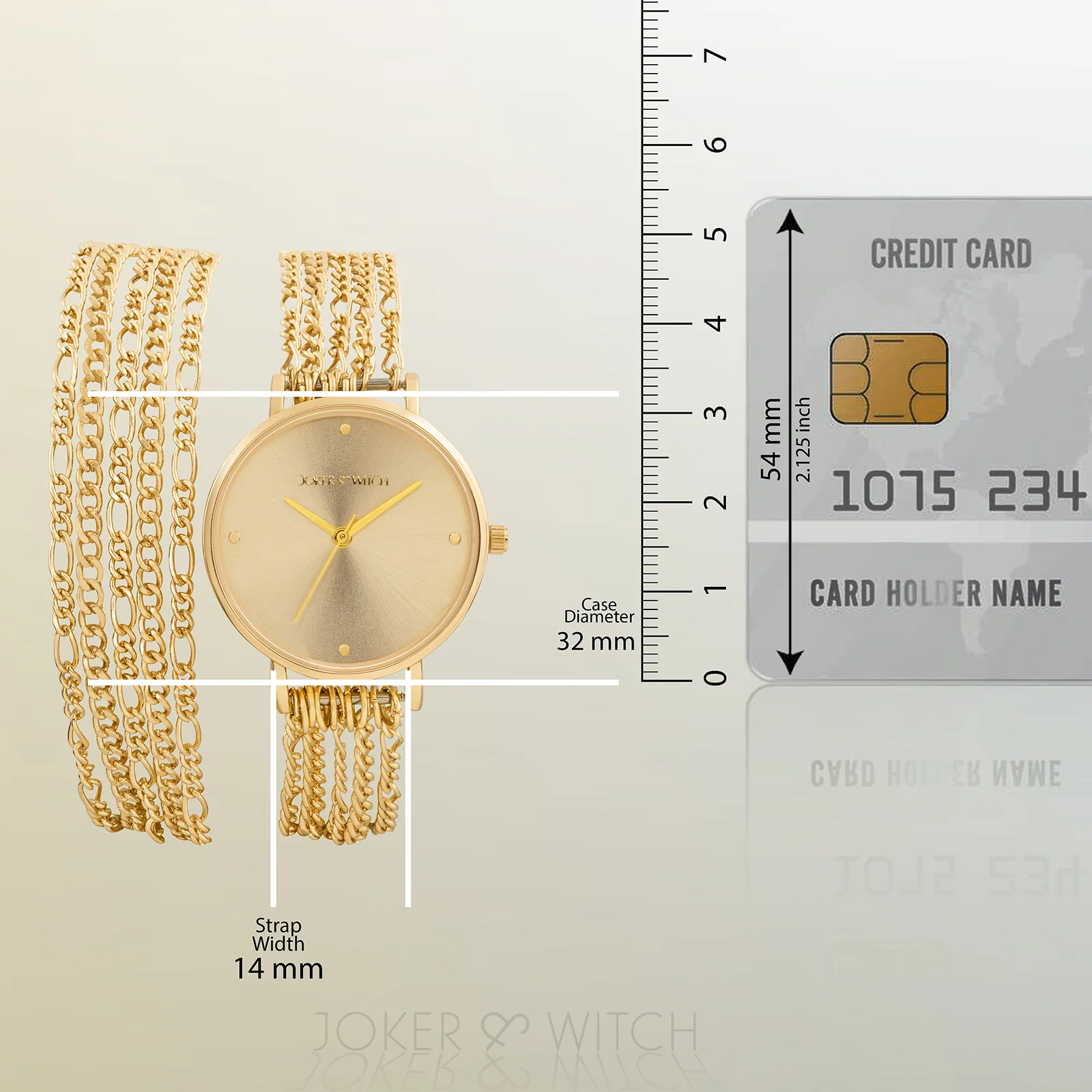 Zelda Gold Medium Dial Chain Wrap Around Strap Women's Watch - Image 8