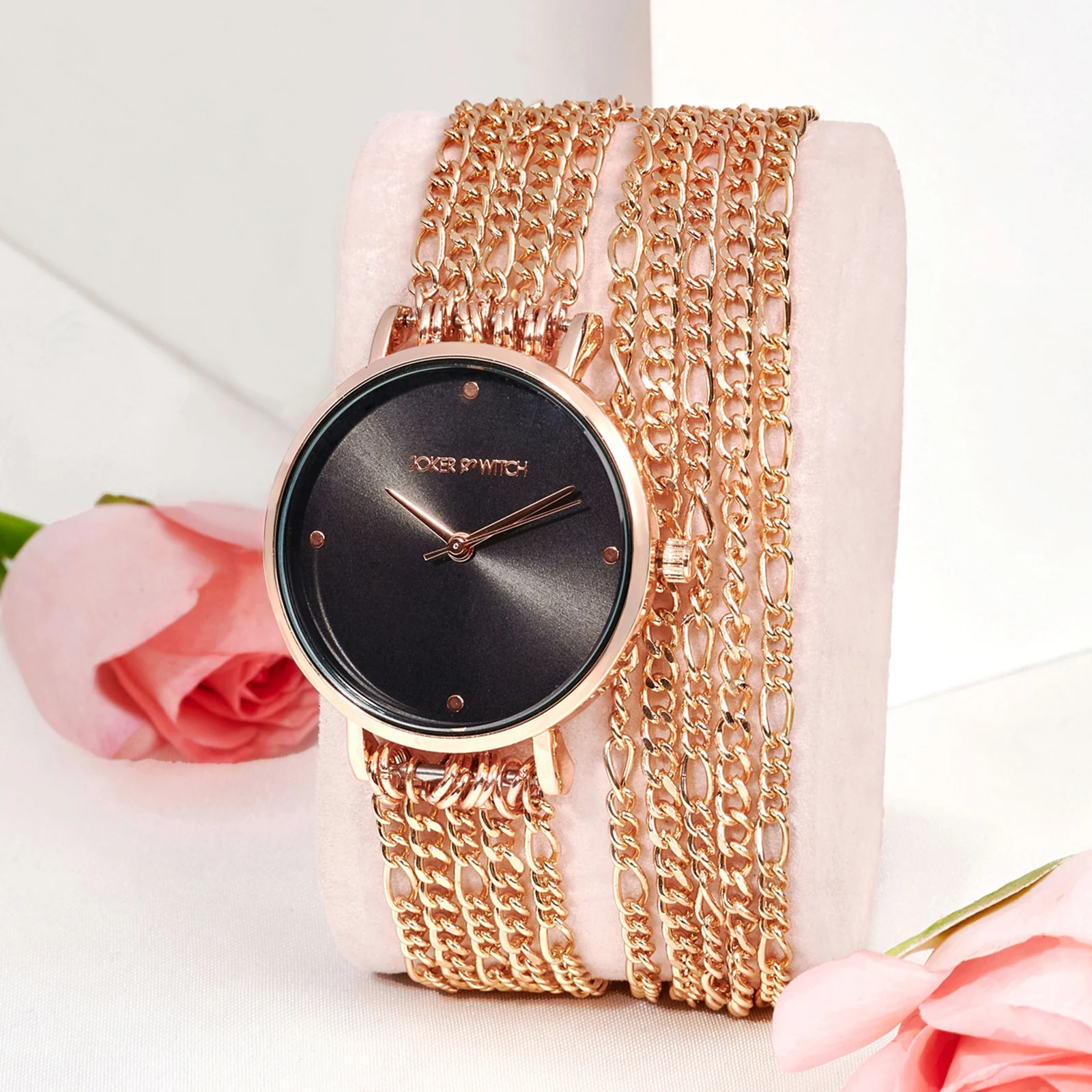 Zelda Black Medium Dial Rose Gold Chain Wrap Around Strap Women's Watch - Image 2