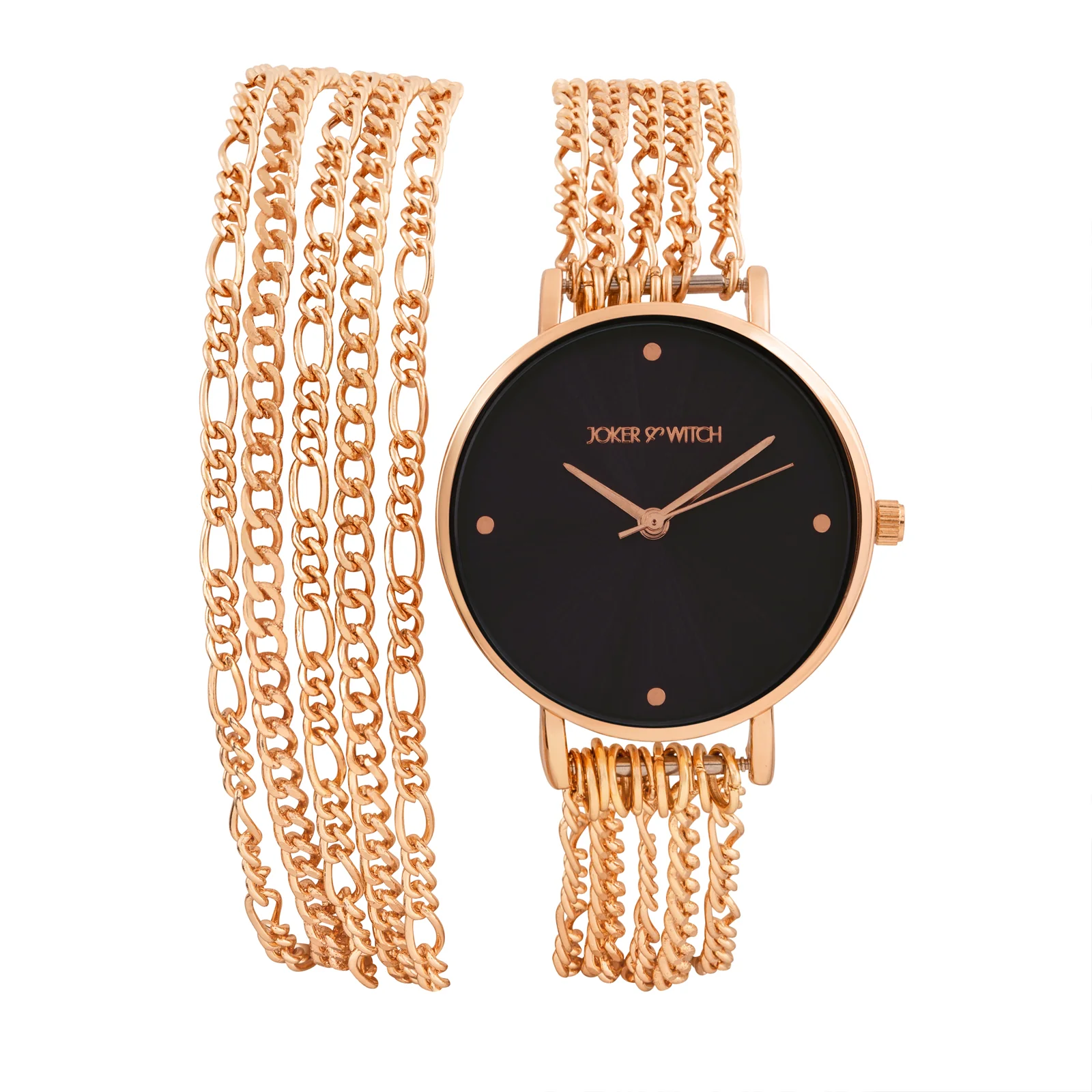 Zelda Black Medium Dial Rose Gold Chain Wrap Around Strap Women's Watch - Image 3