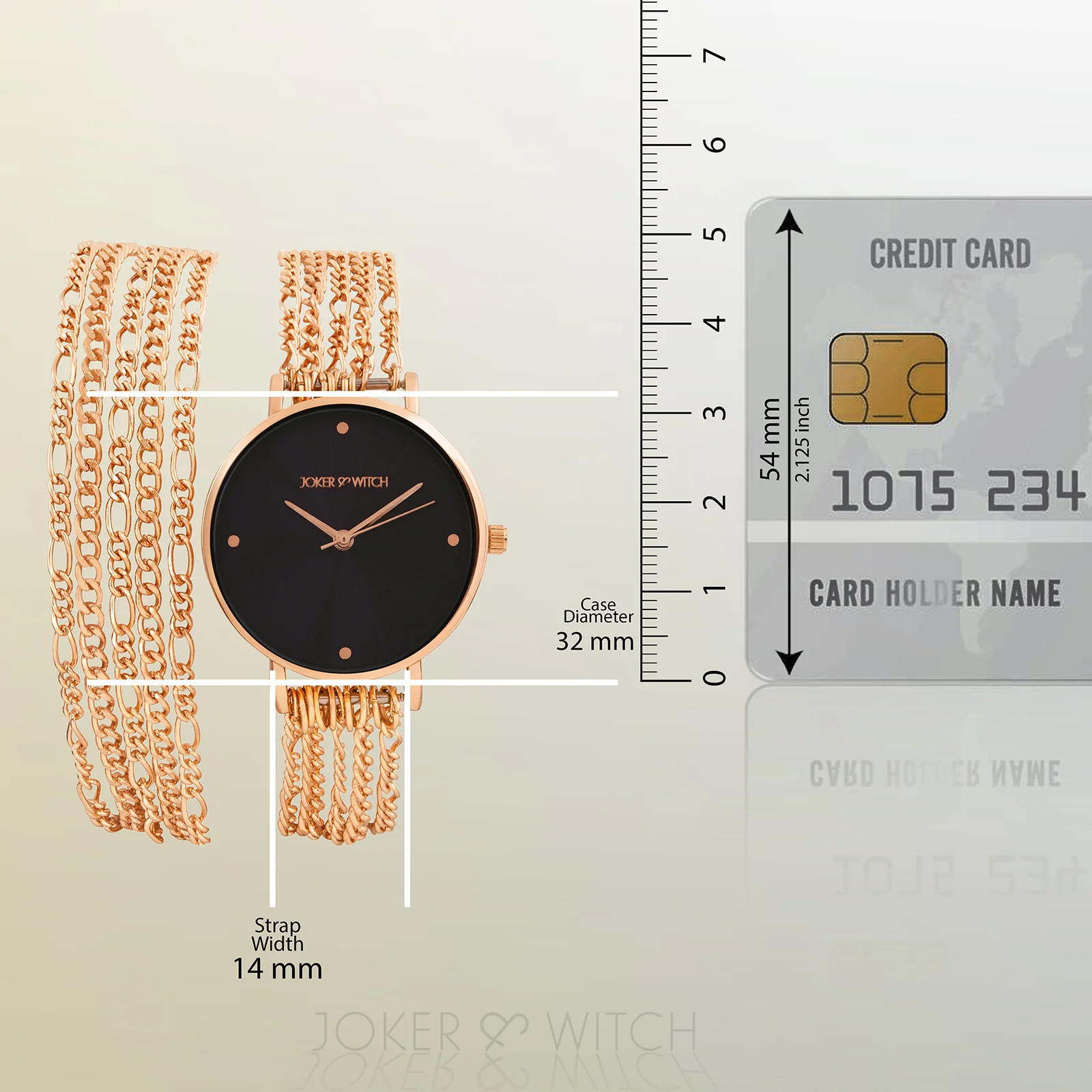 Zelda Black Medium Dial Rose Gold Chain Wrap Around Strap Women's Watch - Image 8