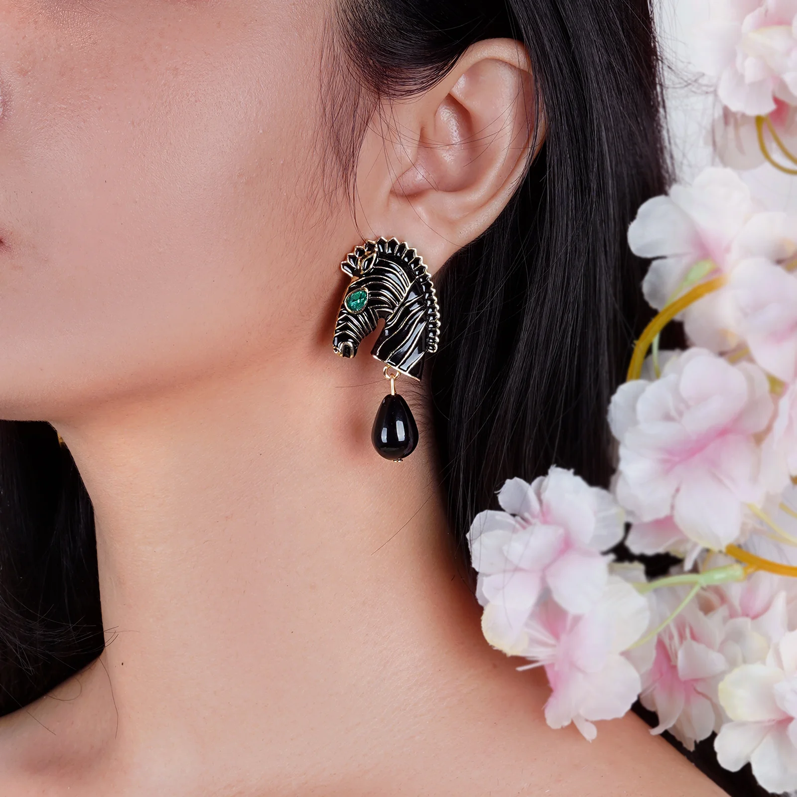 Zen Black And Gold Zebra Earrings - Image 2