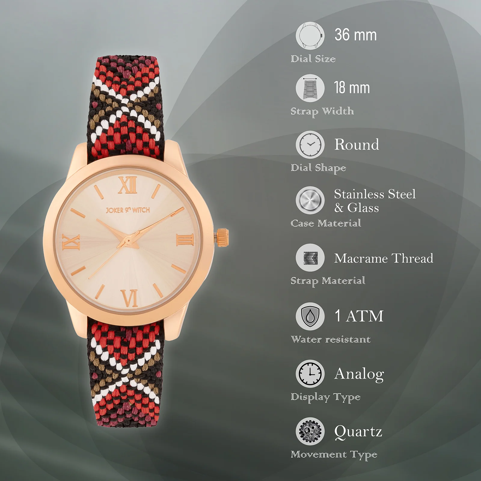 Zen Loom Rose Gold Medium Dial Red Macrame Strap Women's Watch - Image 7