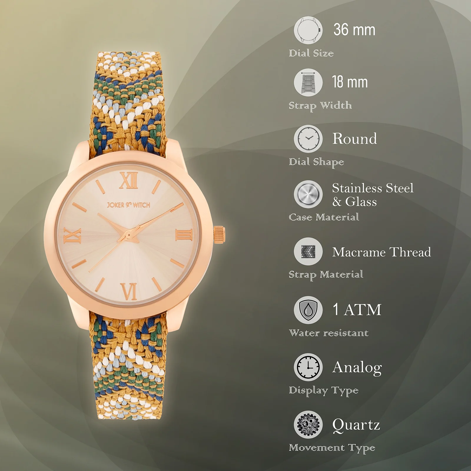 Zen Loom Rose Gold Medium Dial Earthy Macrame Strap Women's Watch - Image 7