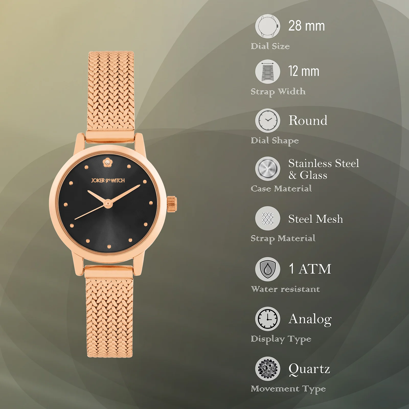 Zenith Black Small Dial Rose Gold Mesh Strap Women's Watch - Image 7