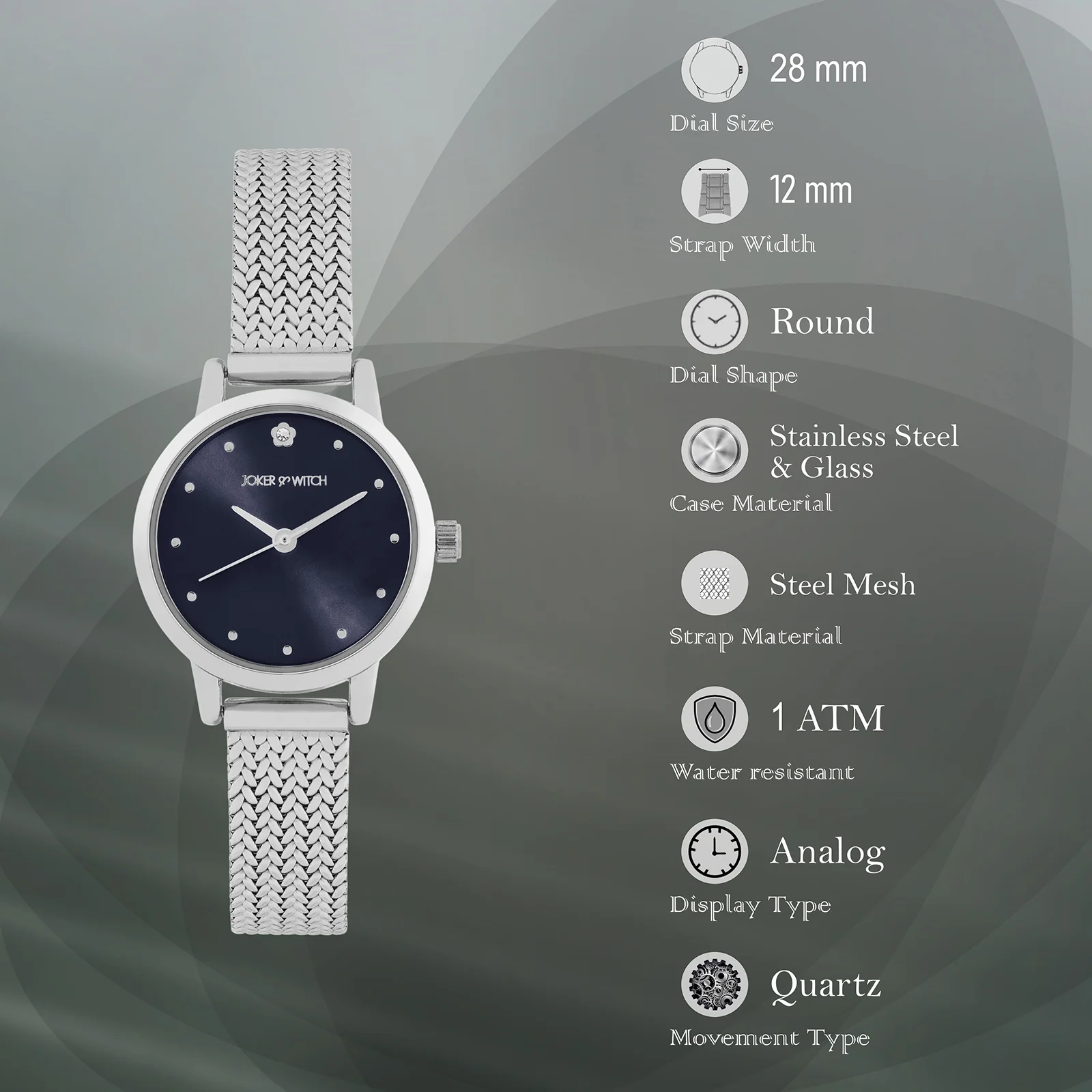 Zenith Blue Grey Small Dial Silver Mesh Strap Women's Watch - Image 7