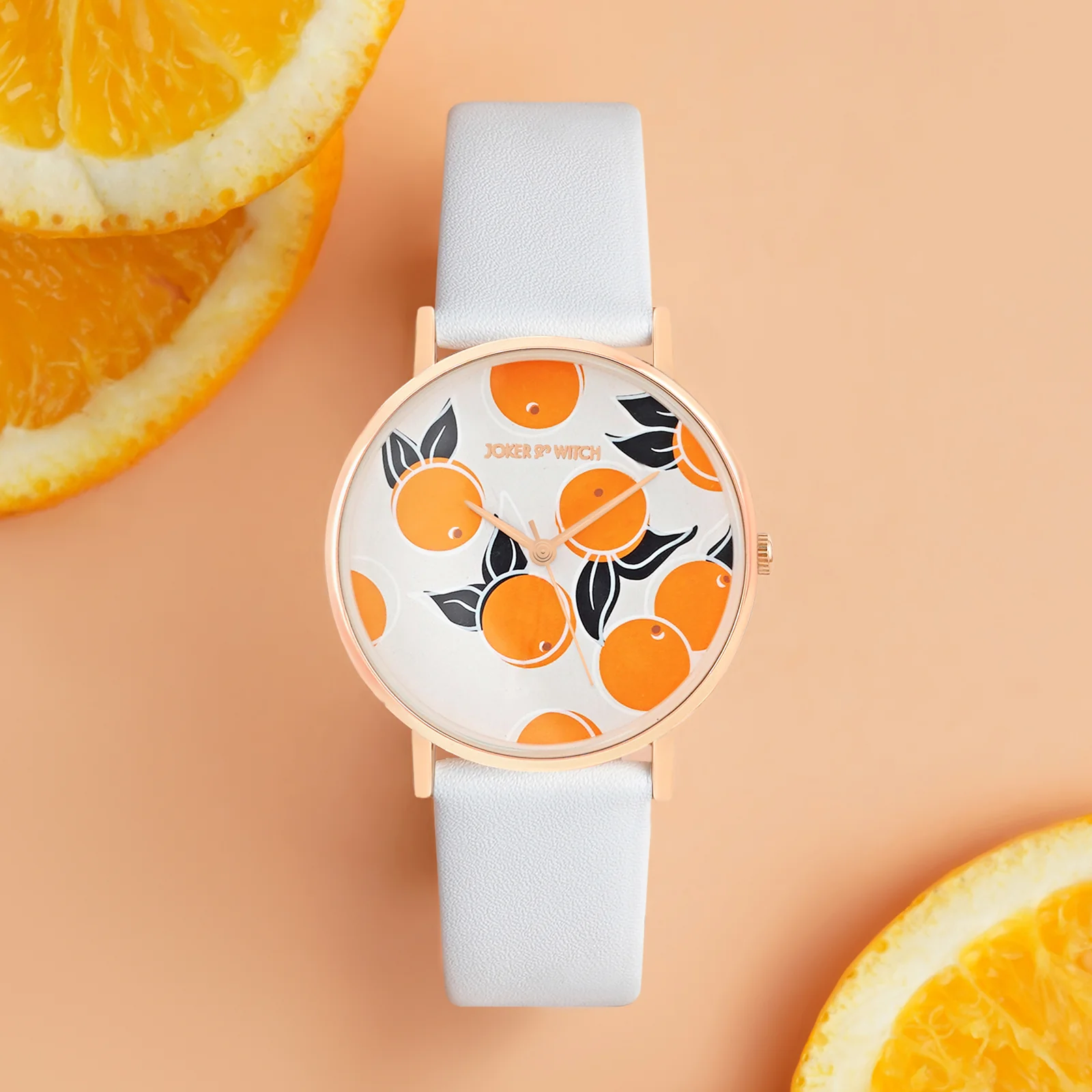Printed Zesty Orange Medium Dial White PU Strap Women's Watch - Image 3