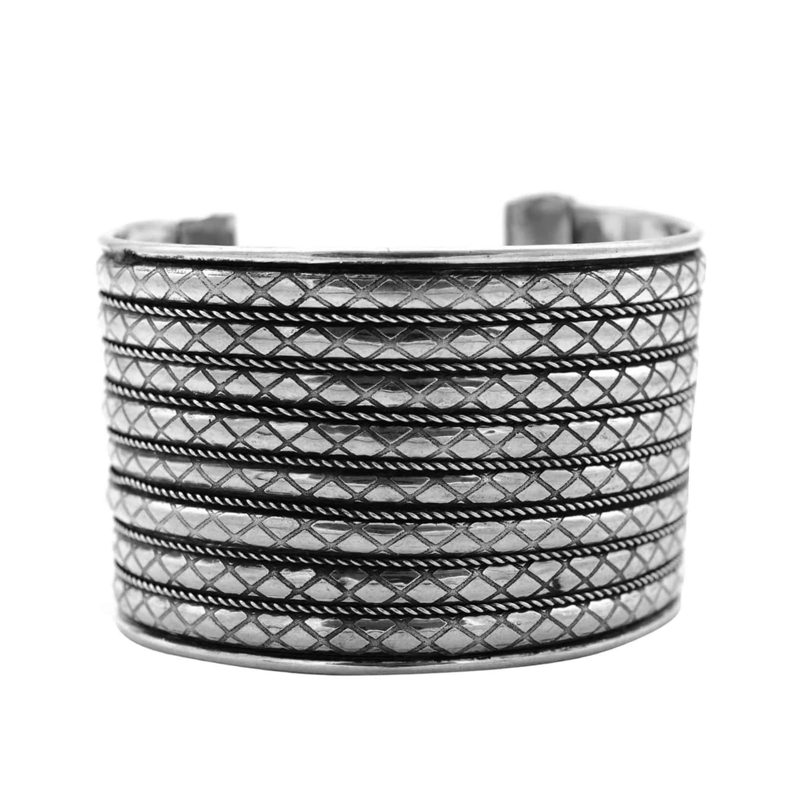 Zia Embossed Silver Oxidized Cuff - Image 3