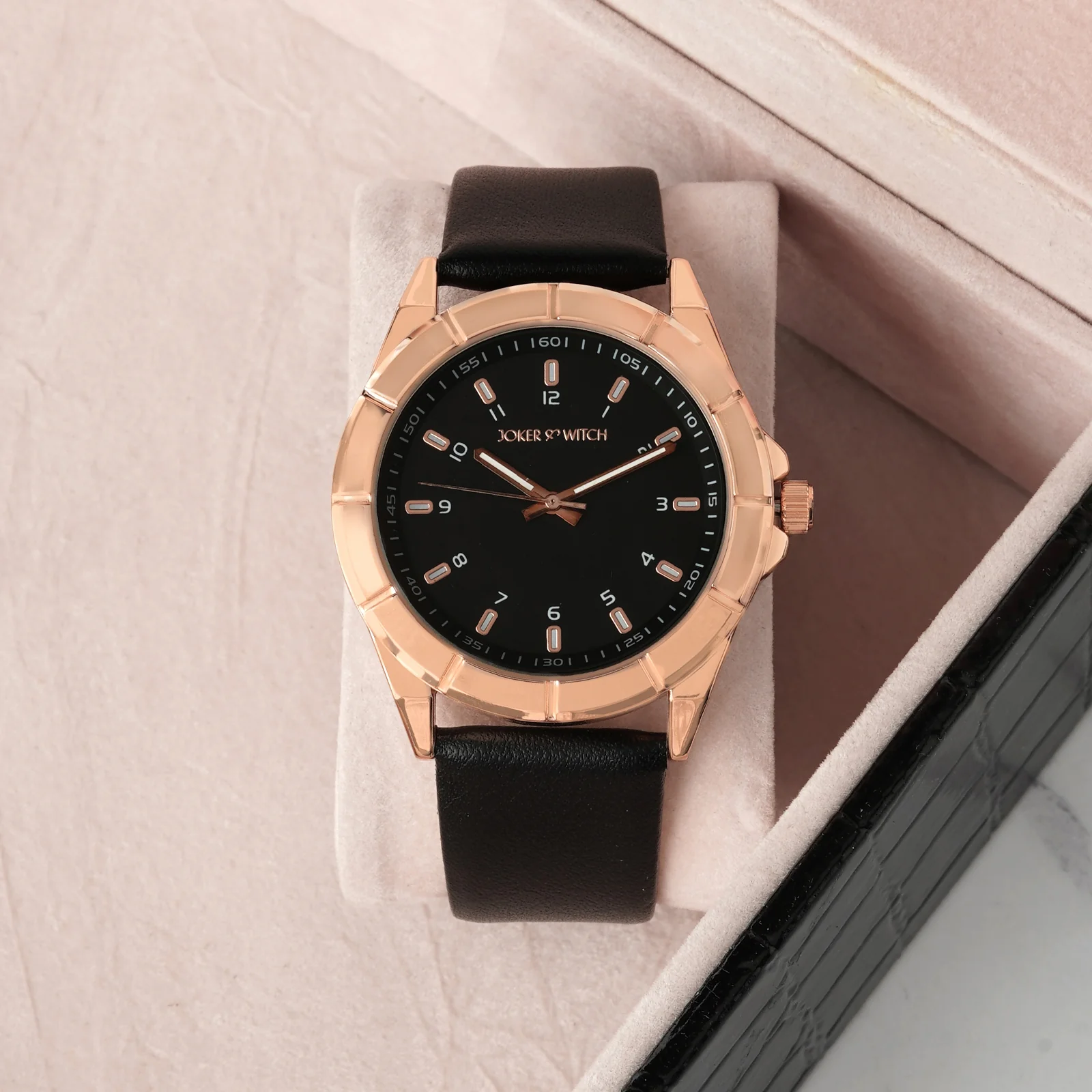 Zonda Rose Gold Black Large Dial PU Strap Men's Watch - Image 3