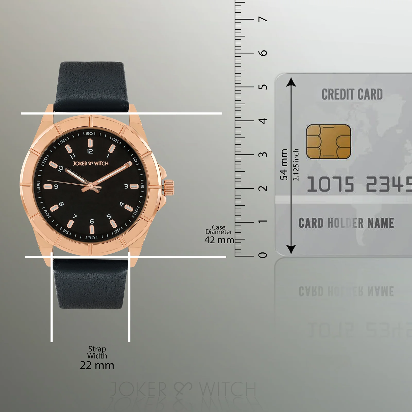 Zonda Rose Gold Black Large Dial PU Strap Men's Watch - Image 8